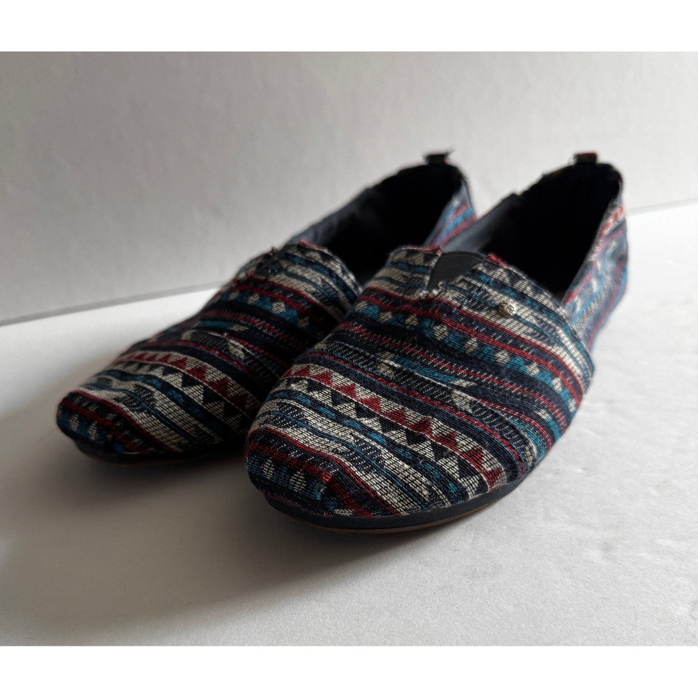 Women 9 Multi-Color Southwestern Woven Canvas Slip On Flats Mad Love Lennie